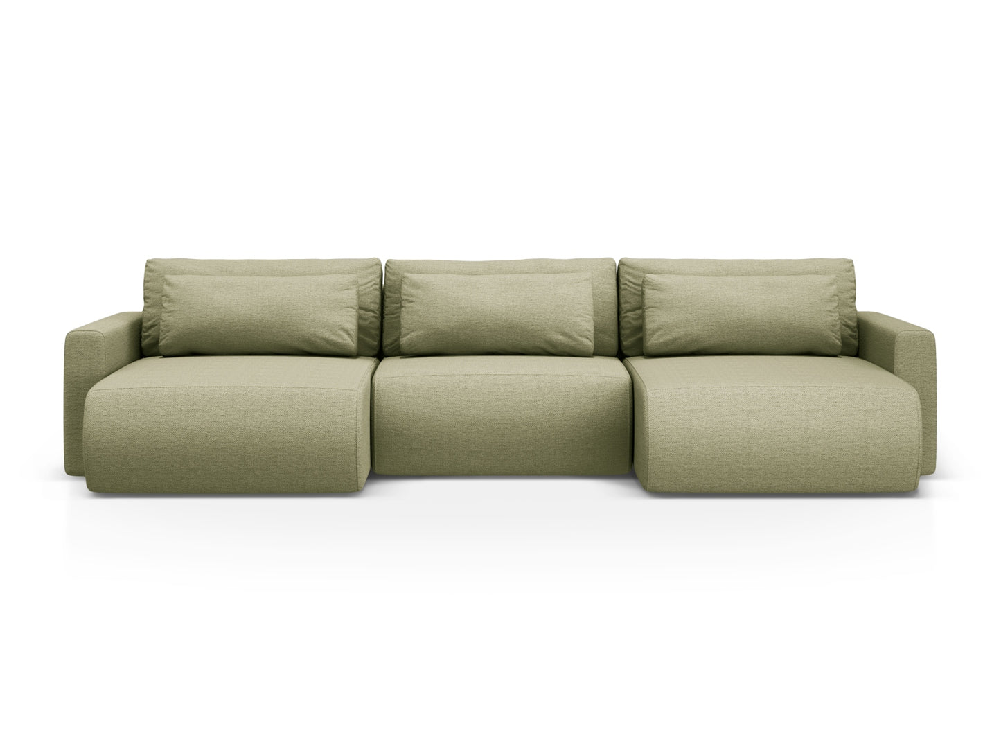 Belfast Panoramic Sofa with Box and Sleeping Function, 4 Seats, 340x149 cm — Olive
