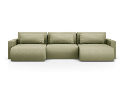 Belfast Panoramic Sofa with Box and Sleeping Function, 4 Seats, 340x149 cm — Olive