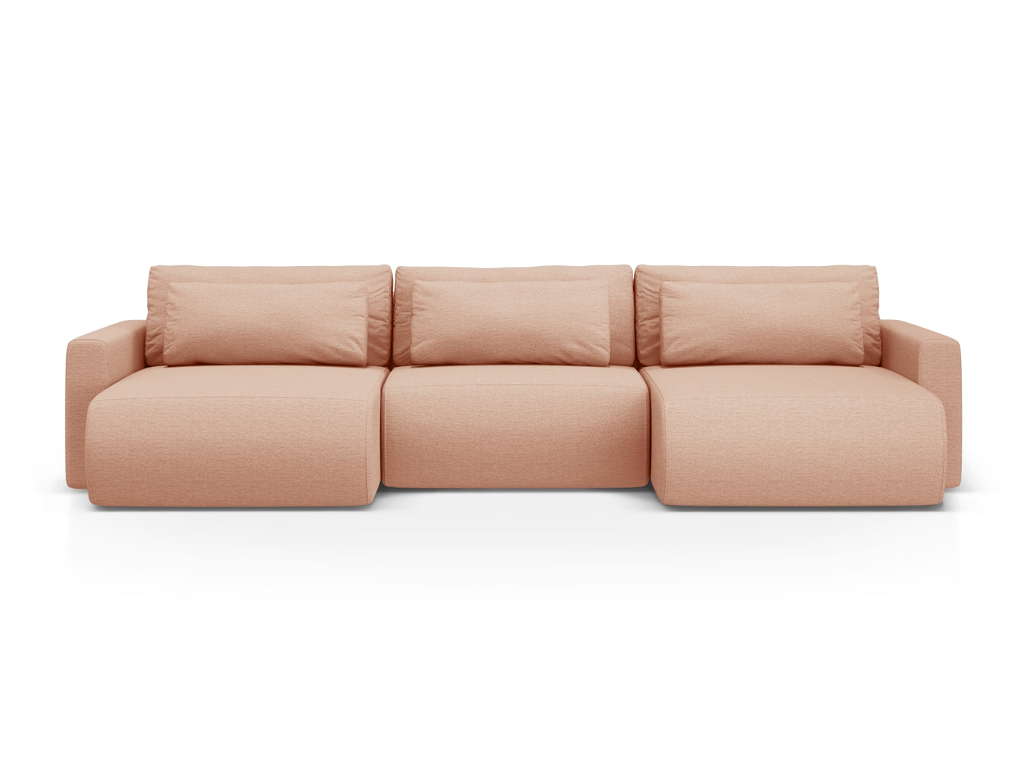 Belfast Panoramic Sofa with Box and Sleeping Function, 4 Seats, 340x149 cm — Peach