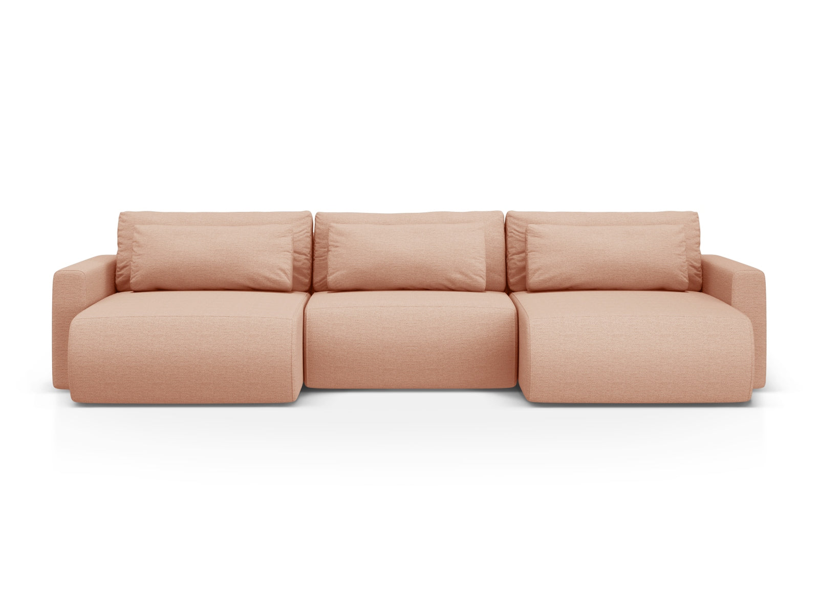 Belfast Panoramic Sofa with Box and Sleeping Function, 4 Seats, 340x149 cm — Peach