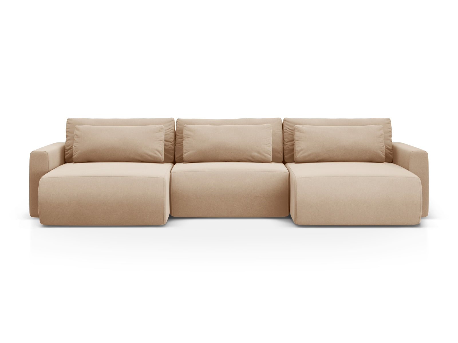 Belfast Panoramic Sofa with Box and Sleeping Function, 4 Seats, 340x149 cm — Almond Beige