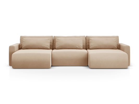 Belfast Panoramic Sofa with Box and Sleeping Function, 4 Seats, 340x149 cm — Almond Beige
