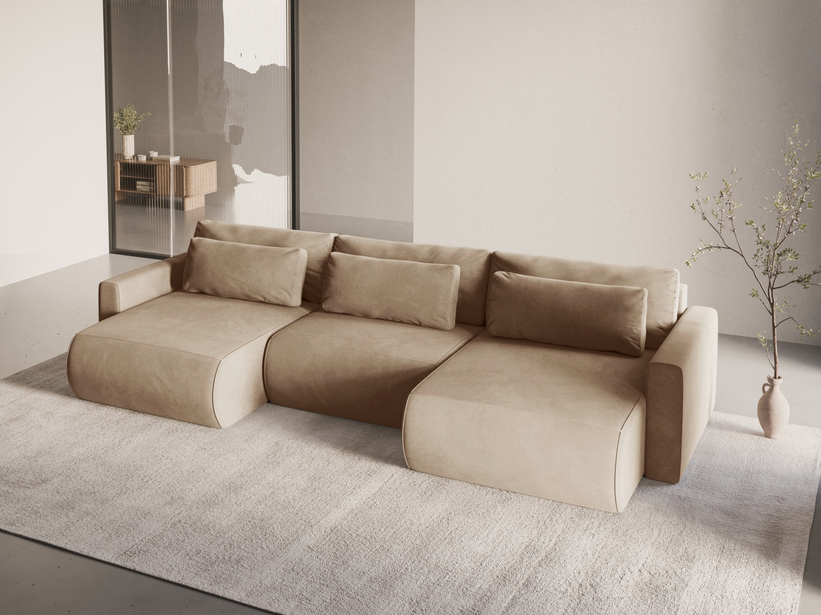 Belfast Panoramic Sofa with Box and Sleeping Function, 4 Seats, 340x149 cm