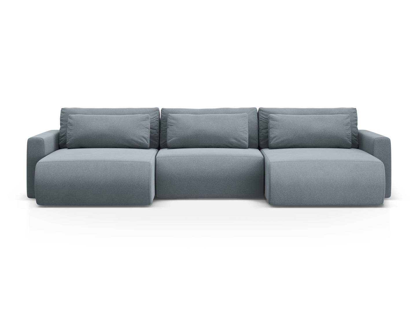 Belfast Panoramic Sofa with Box and Sleeping Function, 4 Seats, 340x149 cm — Blue Grey