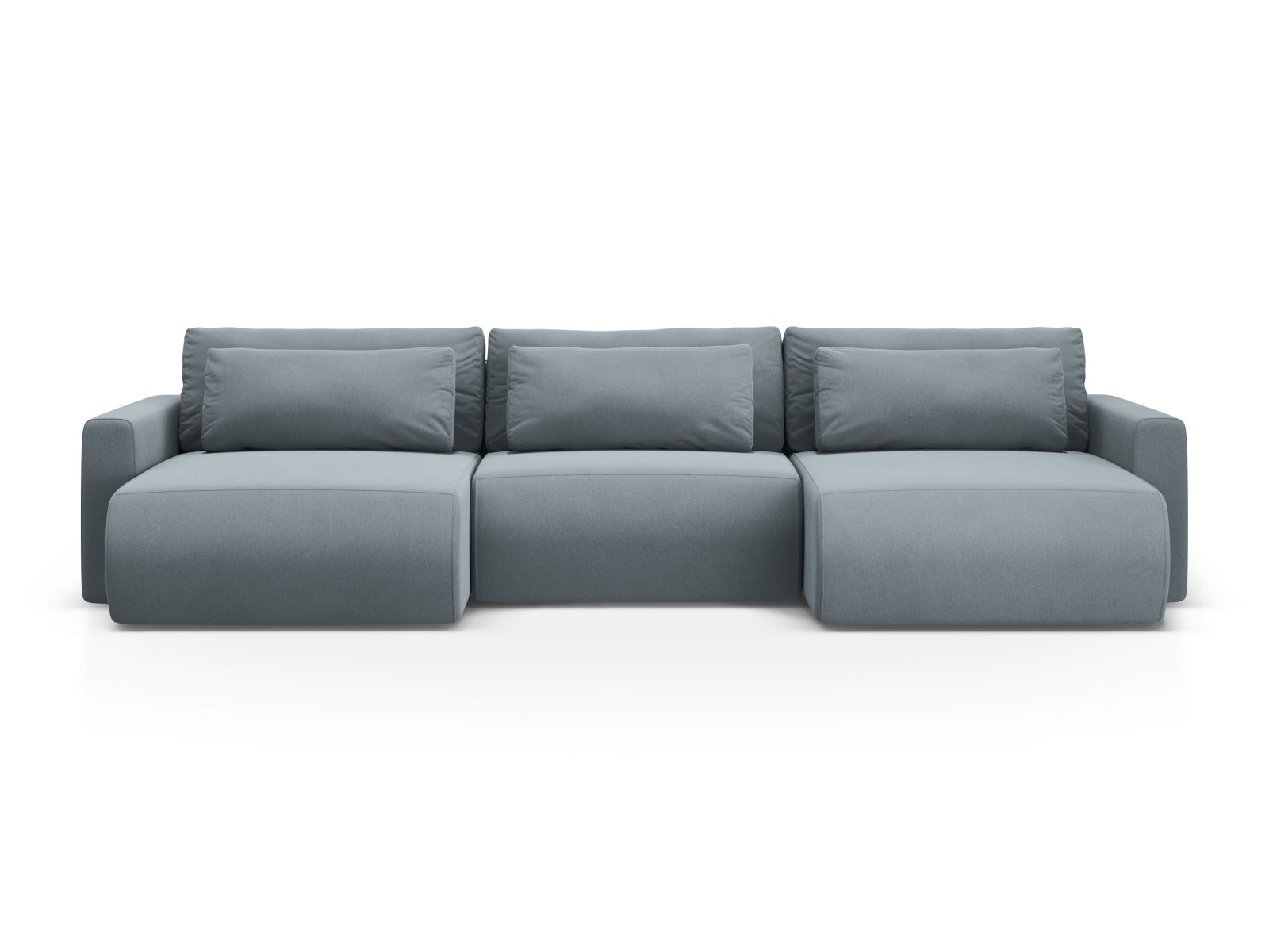 Belfast Panoramic Sofa with Box and Sleeping Function, 4 Seats, 340x149 cm — Blue Grey