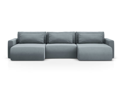 Belfast Panoramic Sofa with Box and Sleeping Function, 4 Seats, 340x149 cm — Blue Grey