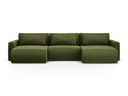 Belfast Panoramic Sofa with Box and Sleeping Function, 4 Seats, 340x149 cm — Army Green
