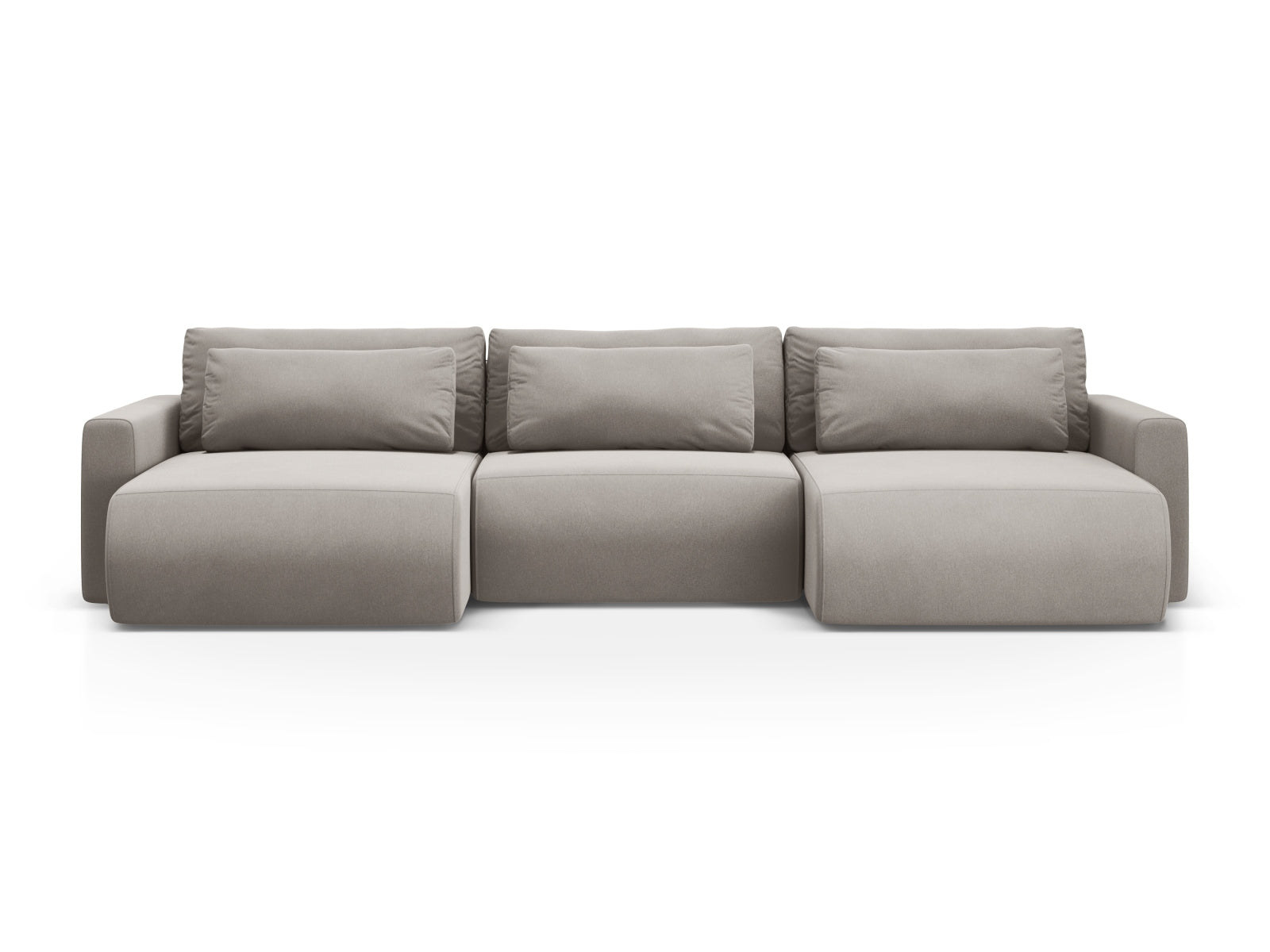 Belfast Panoramic Sofa with Box and Sleeping Function, 4 Seats, 340x149 cm — Warm grey