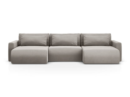 Belfast Panoramic Sofa with Box and Sleeping Function, 4 Seats, 340x149 cm — Warm grey