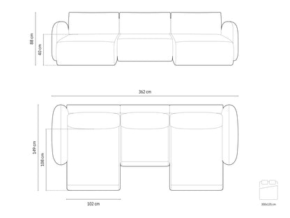 Tonale Panoramic Sofa with Box and Sleeping Function, 5 Seats, 362x149 cm
