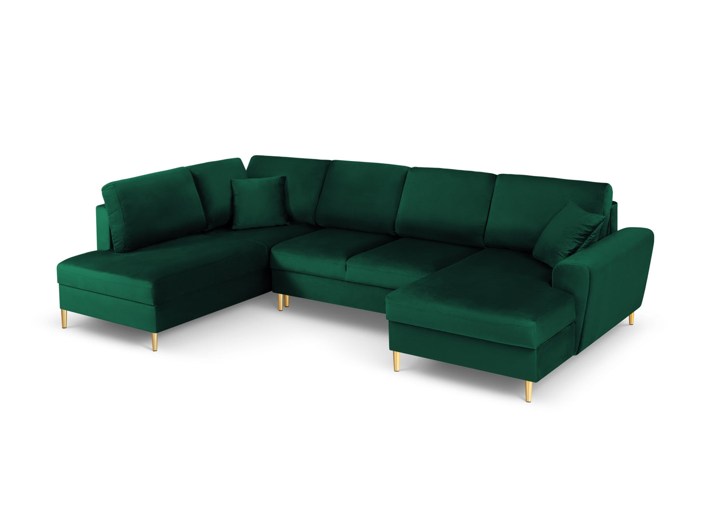 Kyoto Panoramic Corner Sofa With Bed Function And Box, 7 Seats, 313x194 cm — Bottle Green / Gold Metal / Left