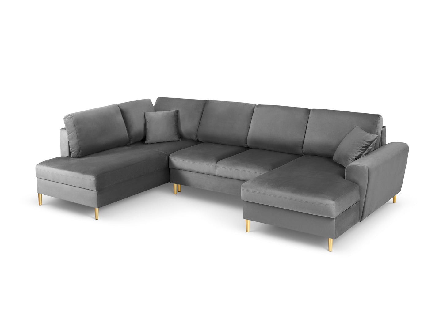 Kyoto Panoramic Corner Sofa With Bed Function And Box, 7 Seats, 313x194 cm — Light Grey / Gold Metal / Left