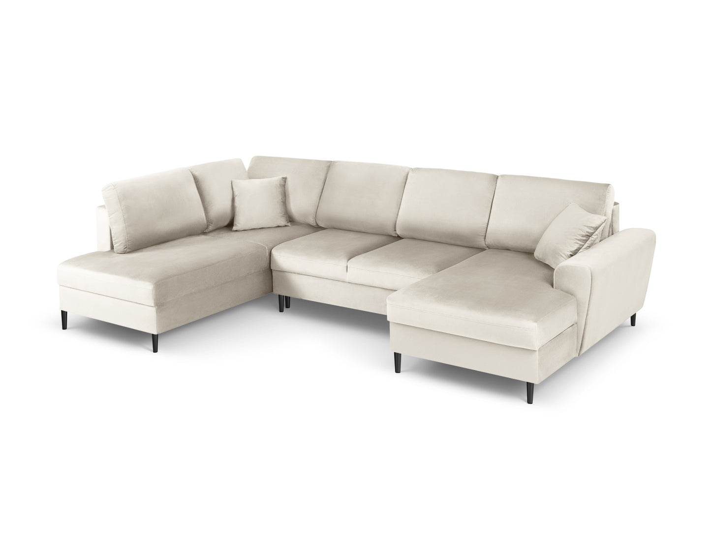 Kyoto Panoramic Corner Sofa With Bed Function And Box, 7 Seats, 313x194 cm — Light Beige / Black Chrome Metal / Left