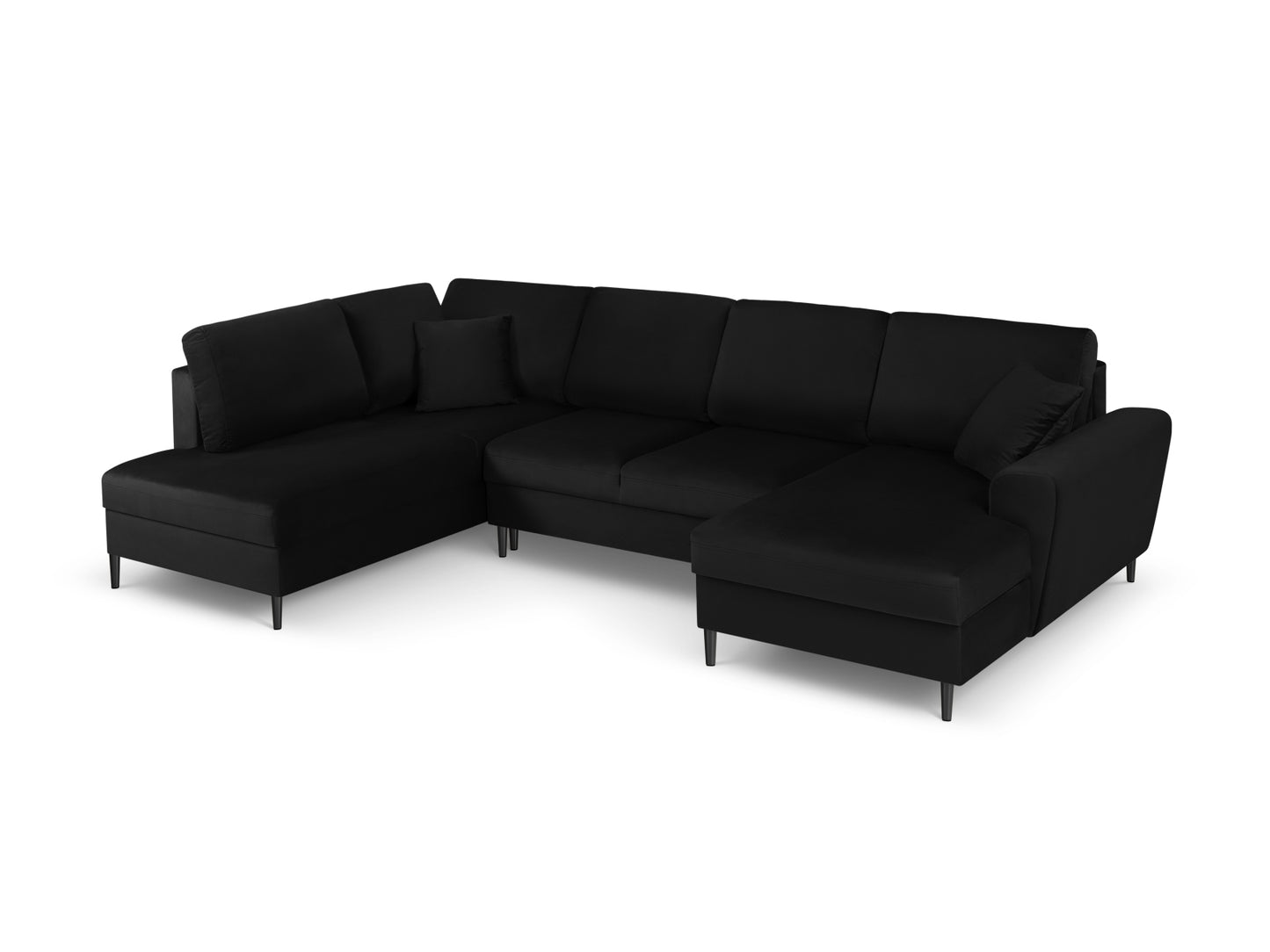 Kyoto Panoramic Corner Sofa With Bed Function And Box, 7 Seats, 313x194 cm — Black / Black Chrome Metal / Left