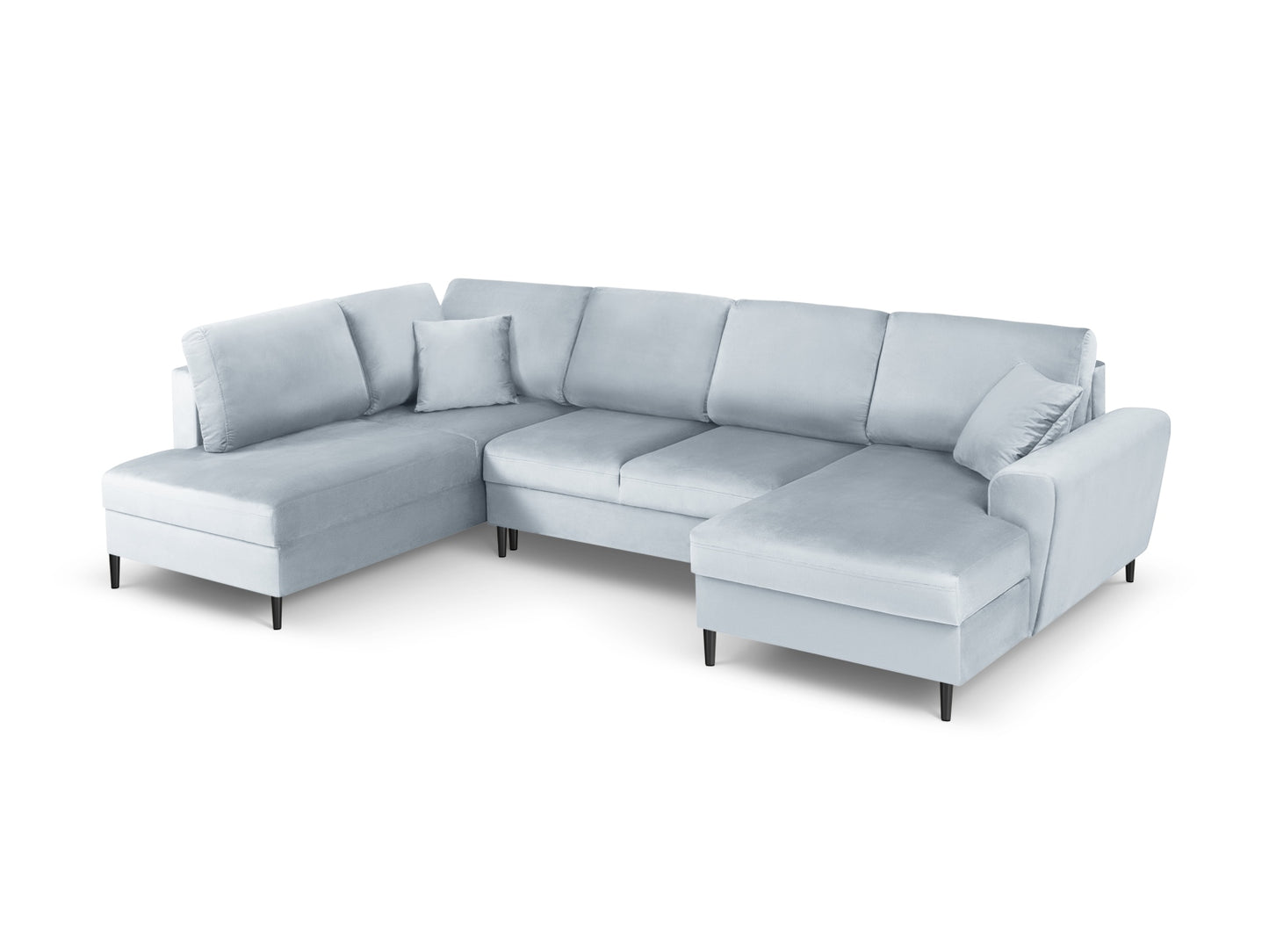 Kyoto Panoramic Corner Sofa With Bed Function And Box, 7 Seats, 313x194 cm — Light Blue / Black Chrome Metal / Left