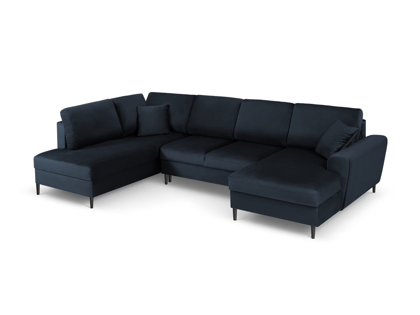 Kyoto Panoramic Corner Sofa With Bed Function And Box, 7 Seats, 313x194 cm — Dark Blue / Black Chrome Metal / Left