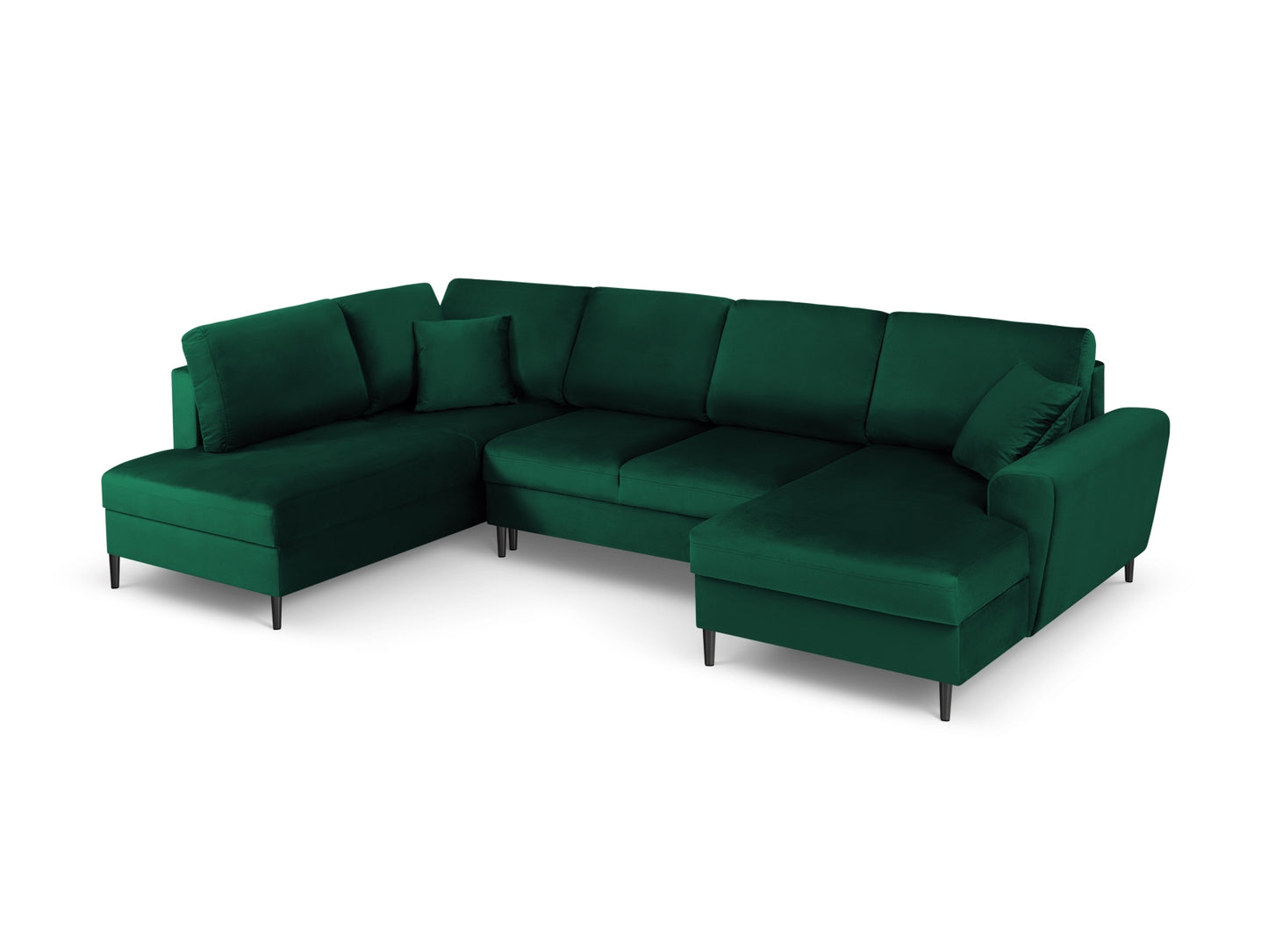 Kyoto Panoramic Corner Sofa With Bed Function And Box, 7 Seats, 313x194 cm — Bottle Green / Black Chrome Metal / Left