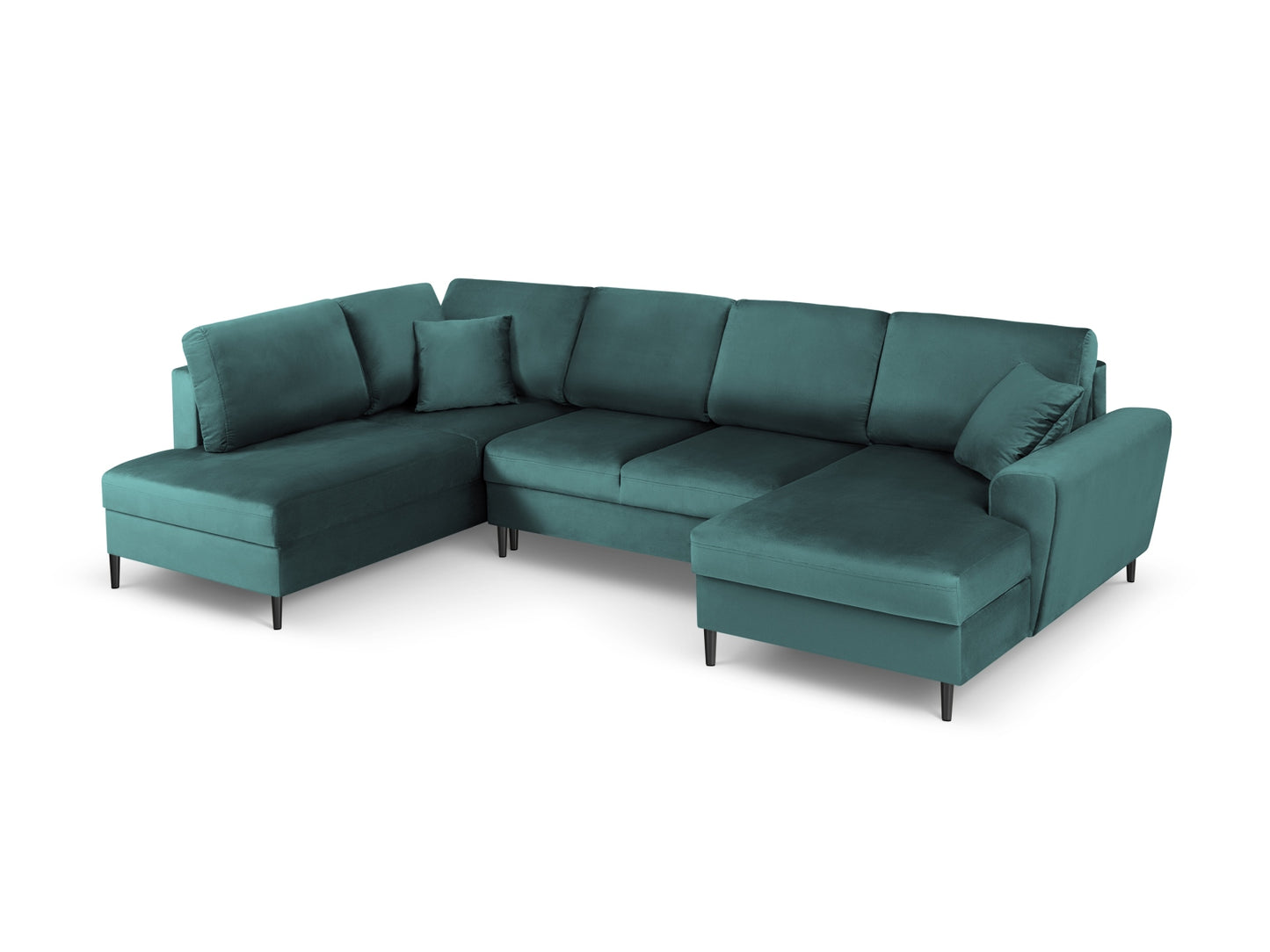 Kyoto Panoramic Corner Sofa With Bed Function And Box, 7 Seats, 313x194 cm — Petrol / Black Chrome Metal / Left