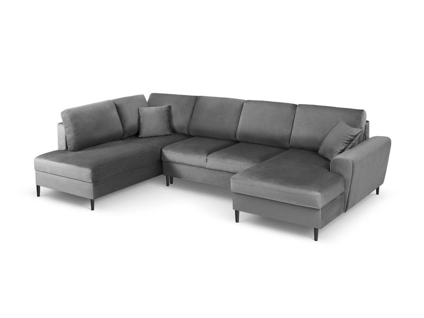 Kyoto Panoramic Corner Sofa With Bed Function And Box, 7 Seats, 313x194 cm — Light Grey / Black Chrome Metal / Left