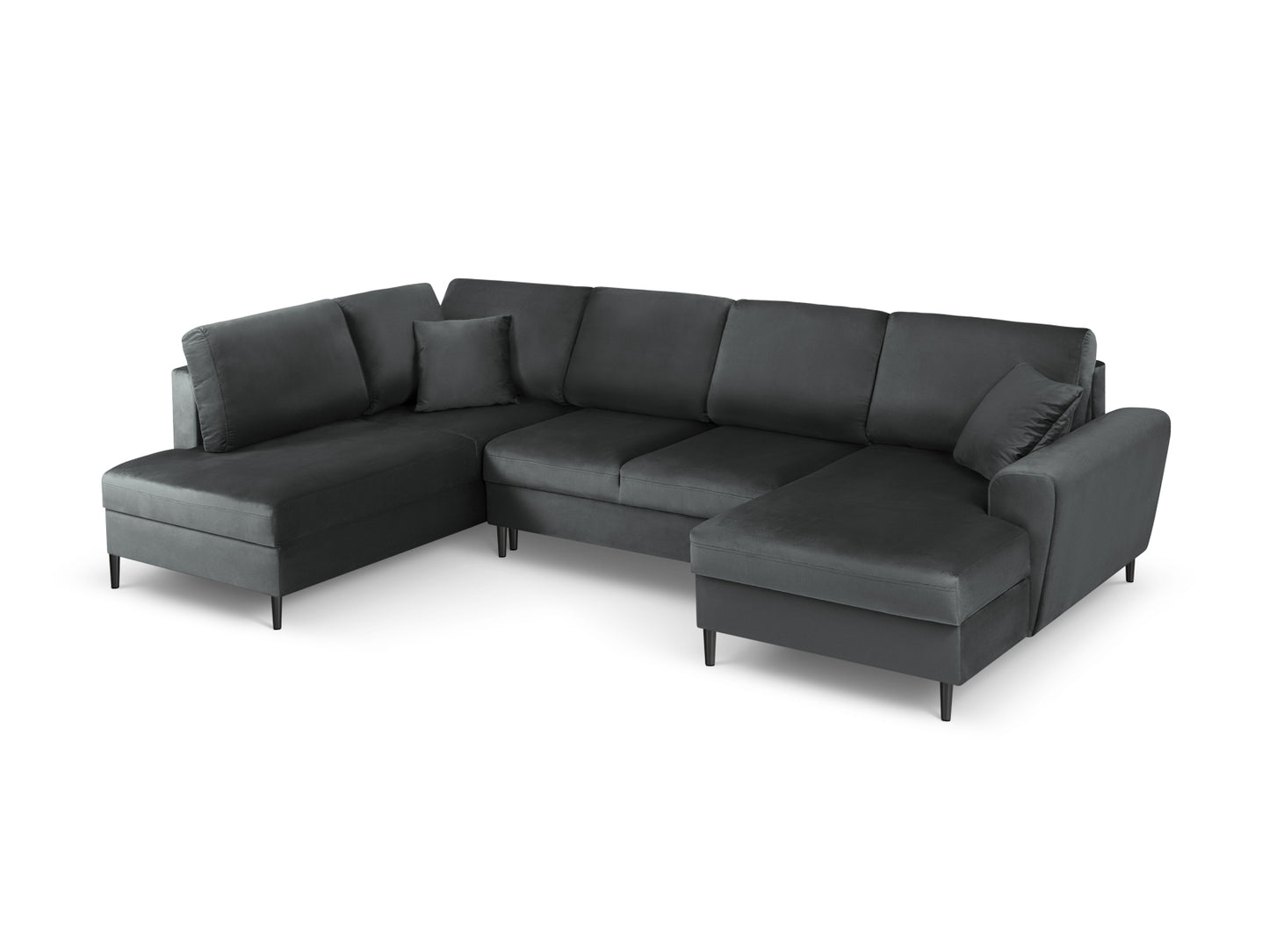 Kyoto Panoramic Corner Sofa With Bed Function And Box, 7 Seats, 313x194 cm — Dark Grey / Black Chrome Metal / Left