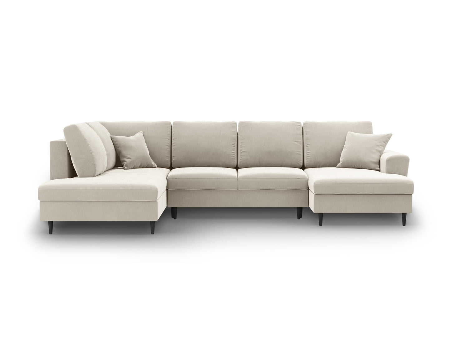 Kyoto Panoramic Corner Sofa With Bed Function And Box, 7 Seats, 313x194 cm — Light Beige / Black Beech Wood / Left