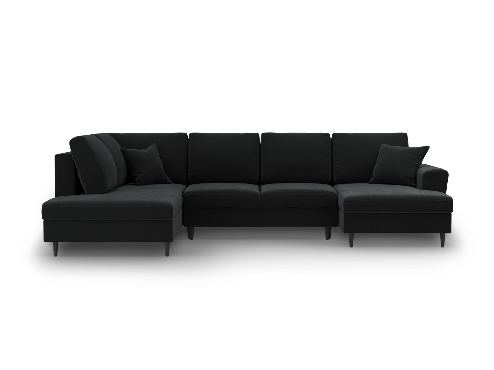 Kyoto Panoramic Corner Sofa With Bed Function And Box, 7 Seats, 313x194 cm — Black / Black Beech Wood / Left
