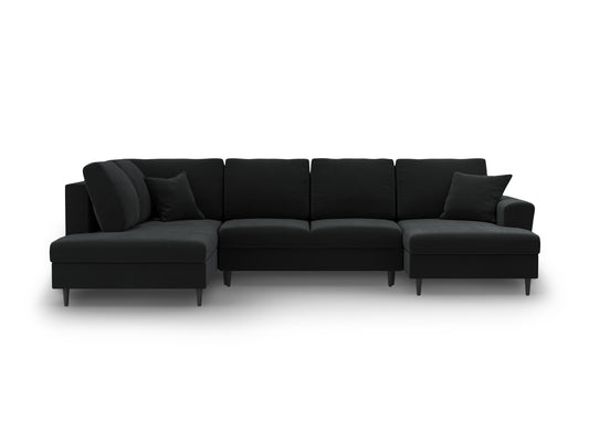 Kyoto Panoramic Corner Sofa With Bed Function And Box, 7 Seats, 313x194 cm — Black / Black Beech Wood / Left