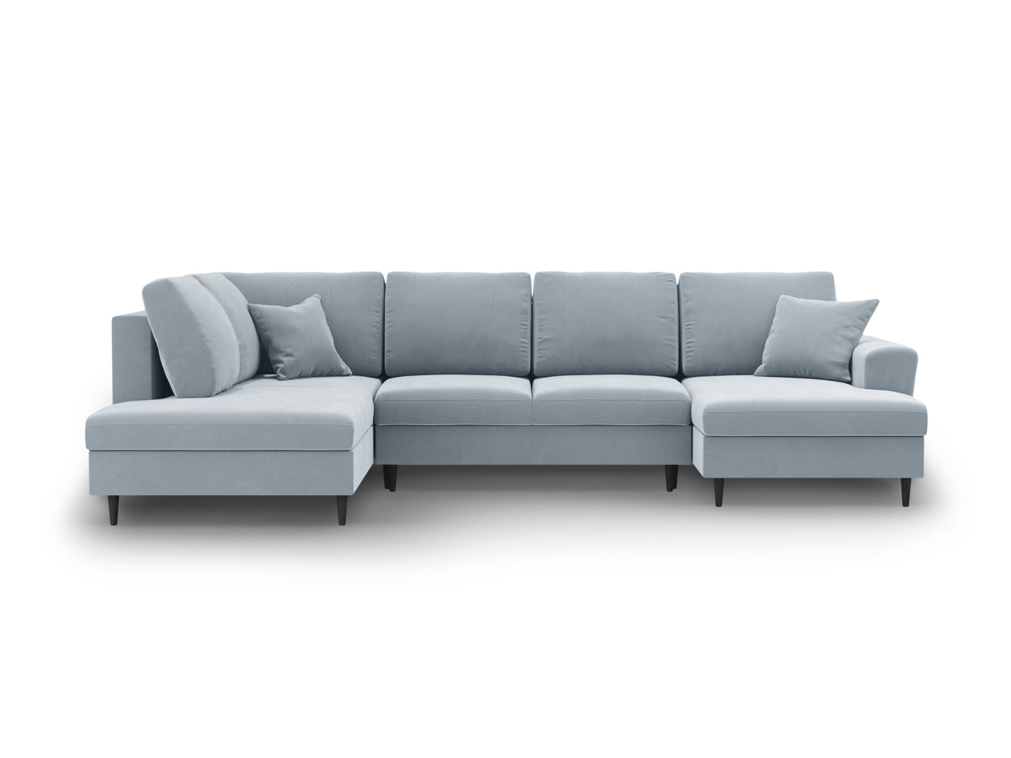 Kyoto Panoramic Corner Sofa With Bed Function And Box, 7 Seats, 313x194 cm — Light Blue / Black Beech Wood / Left