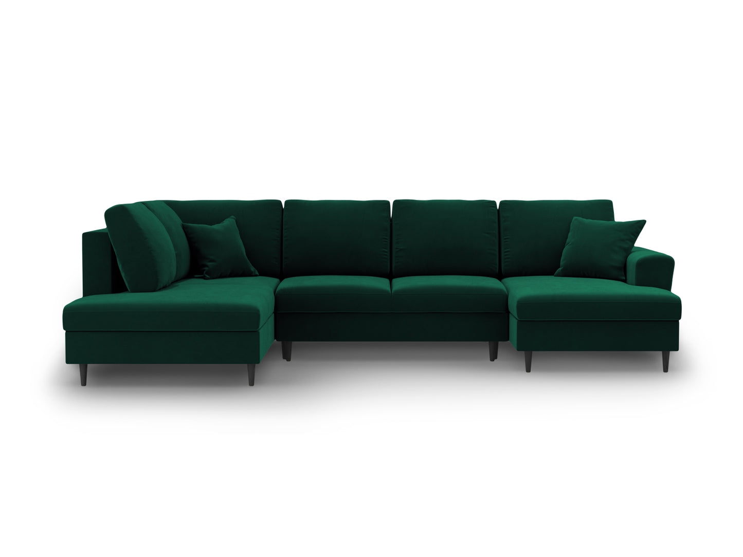 Kyoto Panoramic Corner Sofa With Bed Function And Box, 7 Seats, 313x194 cm — Bottle Green / Black Beech Wood / Left