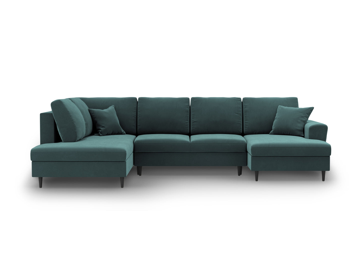 Kyoto Panoramic Corner Sofa With Bed Function And Box, 7 Seats, 313x194 cm — Petrol / Black Beech Wood / Left