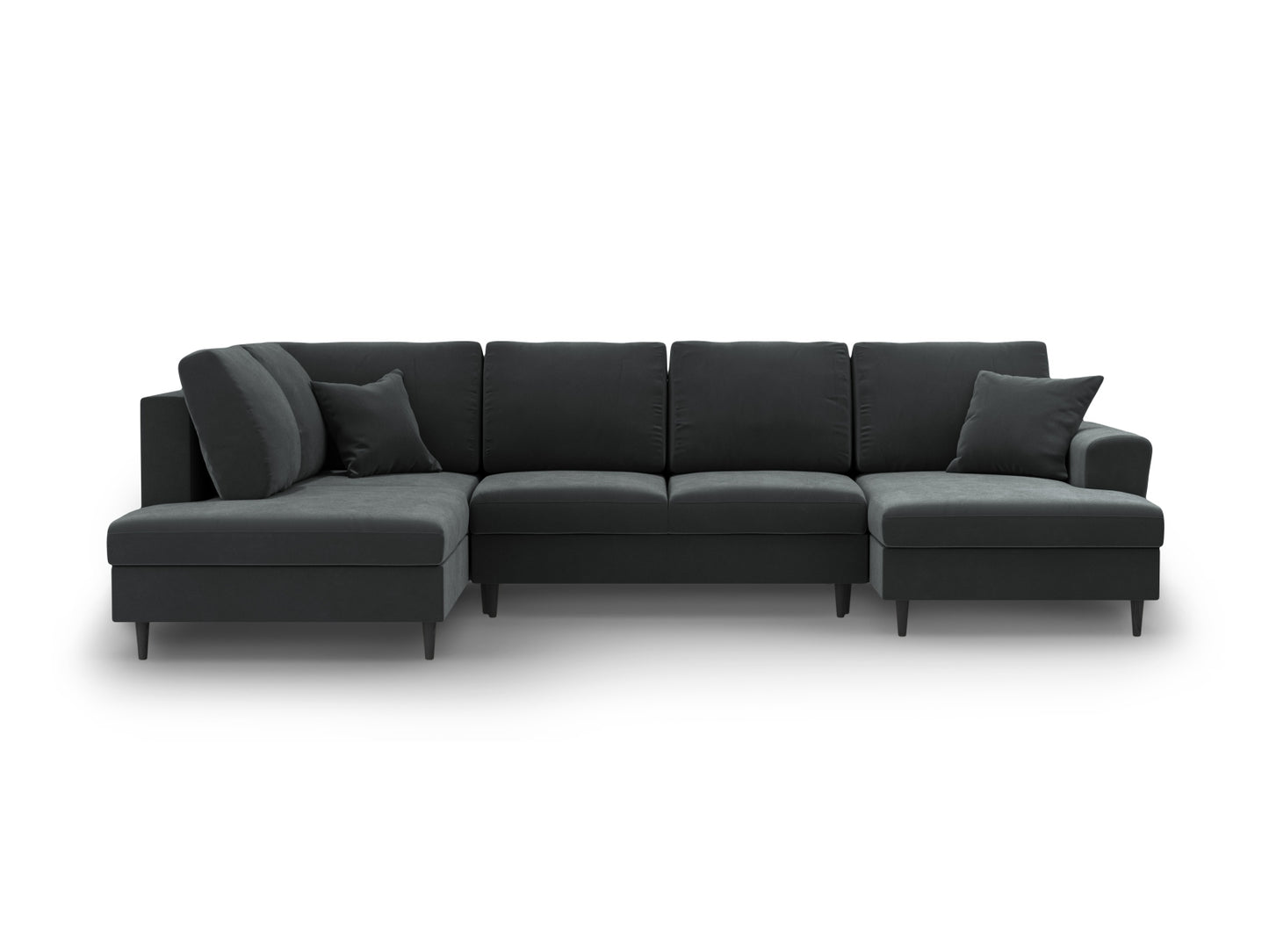 Kyoto Panoramic Corner Sofa With Bed Function And Box, 7 Seats, 313x194 cm — Dark Grey / Black Beech Wood / Left