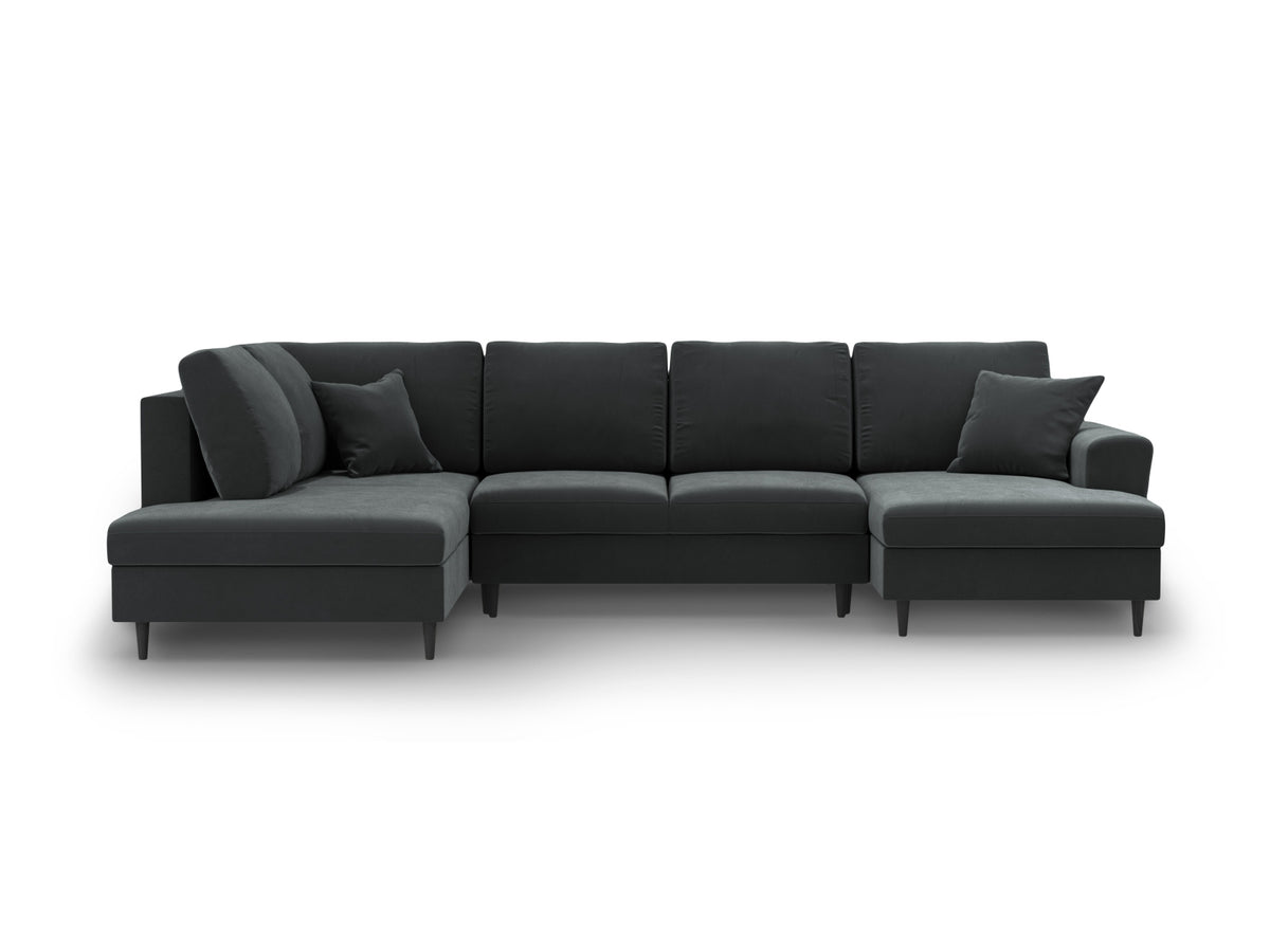 Kyoto Panoramic Corner Sofa With Bed Function And Box, 7 Seats, 313x194 cm — Dark Grey / Black Beech Wood / Left
