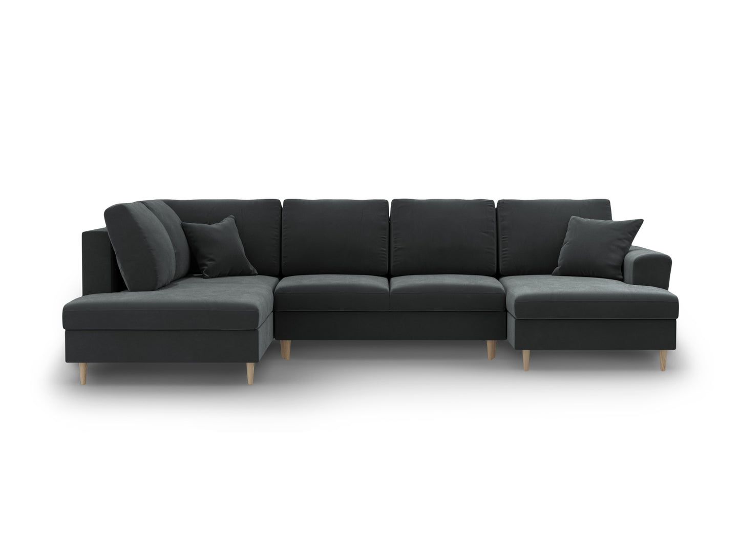 Kyoto Panoramic Corner Sofa With Bed Function And Box, 7 Seats, 313x194 cm — Dark Grey / Natural Beech Wood / Left