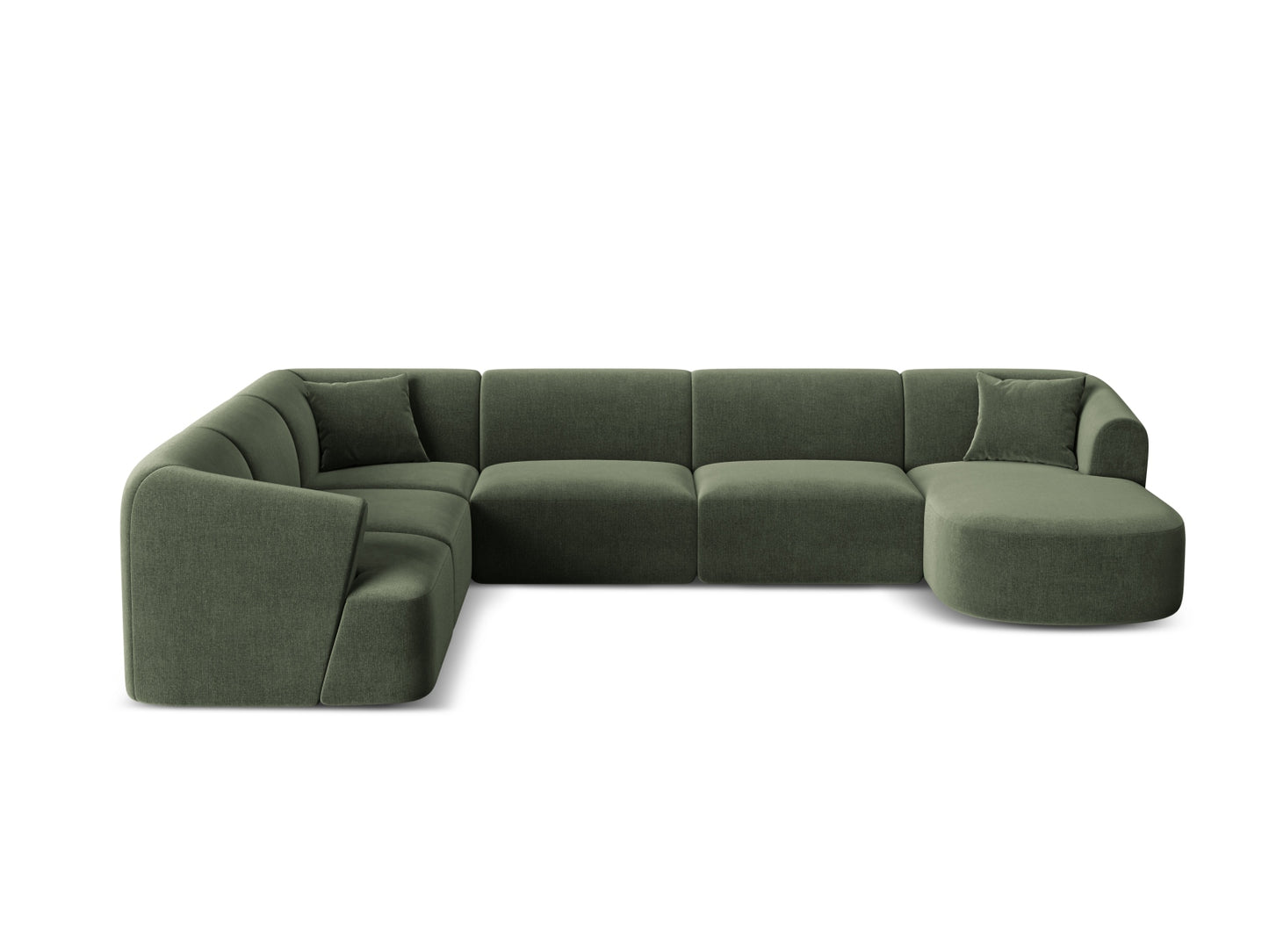 Campi Modular Panoramic Corner Sofa, 7 Seats, 330x255 cm — Green / Left