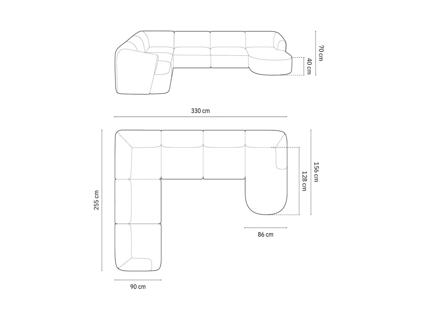 Campi Modular Panoramic Corner Sofa, 7 Seats, 330x255 cm