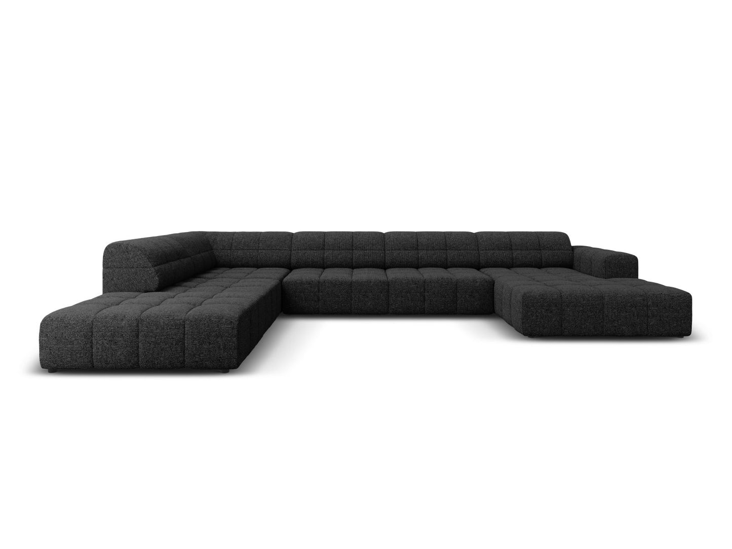Chicago Panoramic Corner Sofa, 7 Seats, 375x263 cm — Black / Left