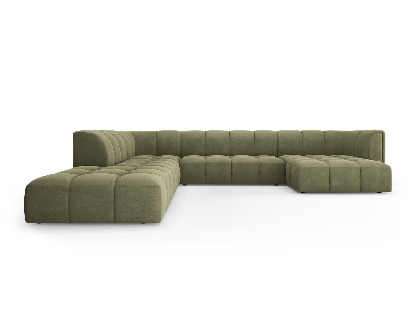 Moritz Modular Panoramic Corner Sofa, 7 Seats, 329x276 cm — Light Green / Left