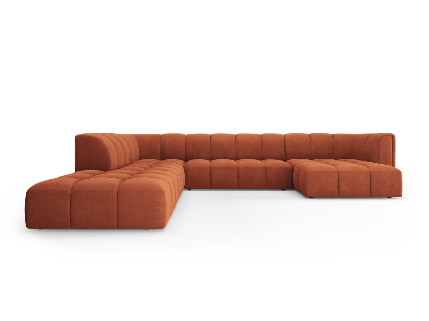 Moritz Modular Panoramic Corner Sofa, 7 Seats, 329x276 cm — Orange / Left