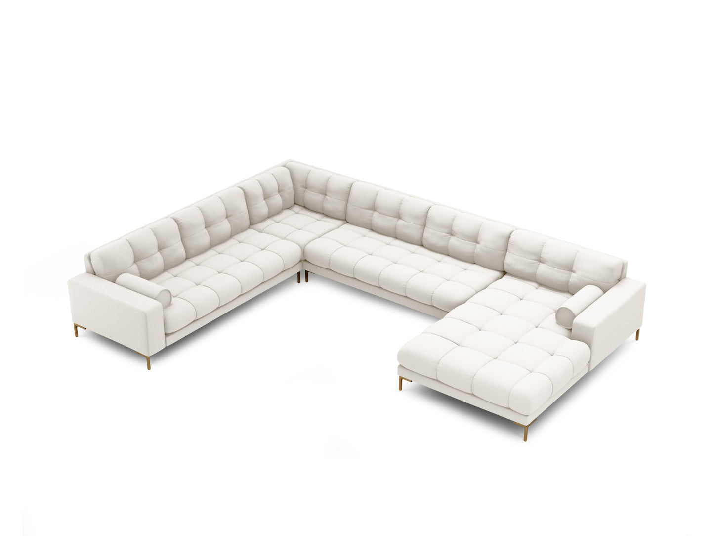 Bali Panoramic Corner Sofa, 7 Seats, 327x256 cm — Light Beige / Gold Metal / Left