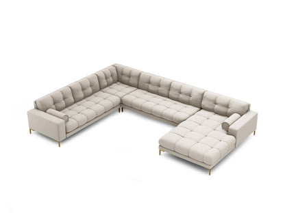 Bali Panoramic Corner Sofa, 7 Seats, 327x256 cm — Beige / Gold Metal / Left
