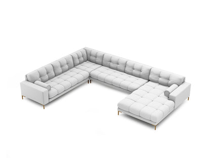 Bali Panoramic Corner Sofa, 7 Seats, 327x256 cm — Light Grey / Gold Metal / Left