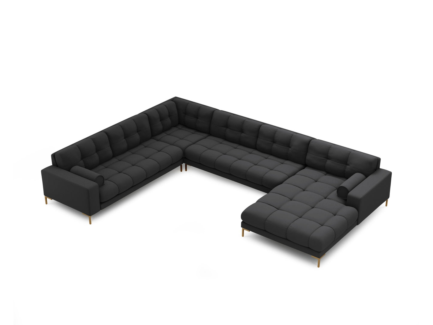 Bali Panoramic Corner Sofa, 7 Seats, 327x256 cm — Dark Grey / Gold Metal / Left