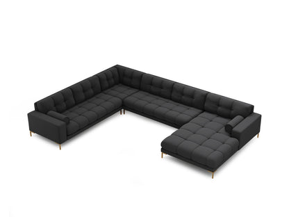 Bali Panoramic Corner Sofa, 7 Seats, 327x256 cm — Dark Grey / Gold Metal / Left