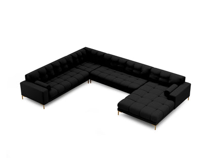 Bali Panoramic Corner Sofa, 7 Seats, 327x256 cm — Black / Gold Metal / Left