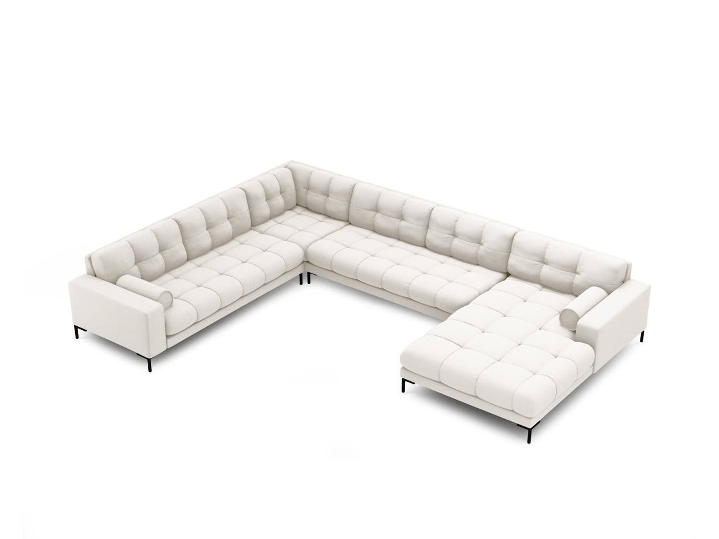 Bali Panoramic Corner Sofa, 7 Seats, 327x256 cm — Light Beige / Black Metal / Left