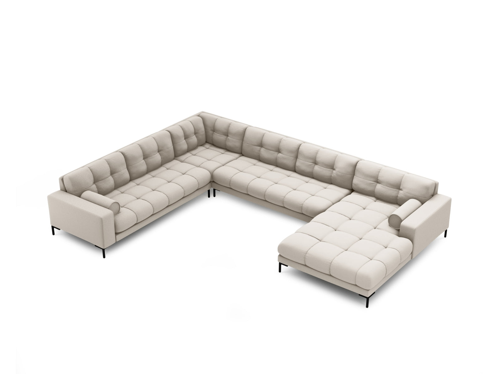 Bali Panoramic Corner Sofa, 7 Seats, 327x256 cm — Beige / Black Metal / Left