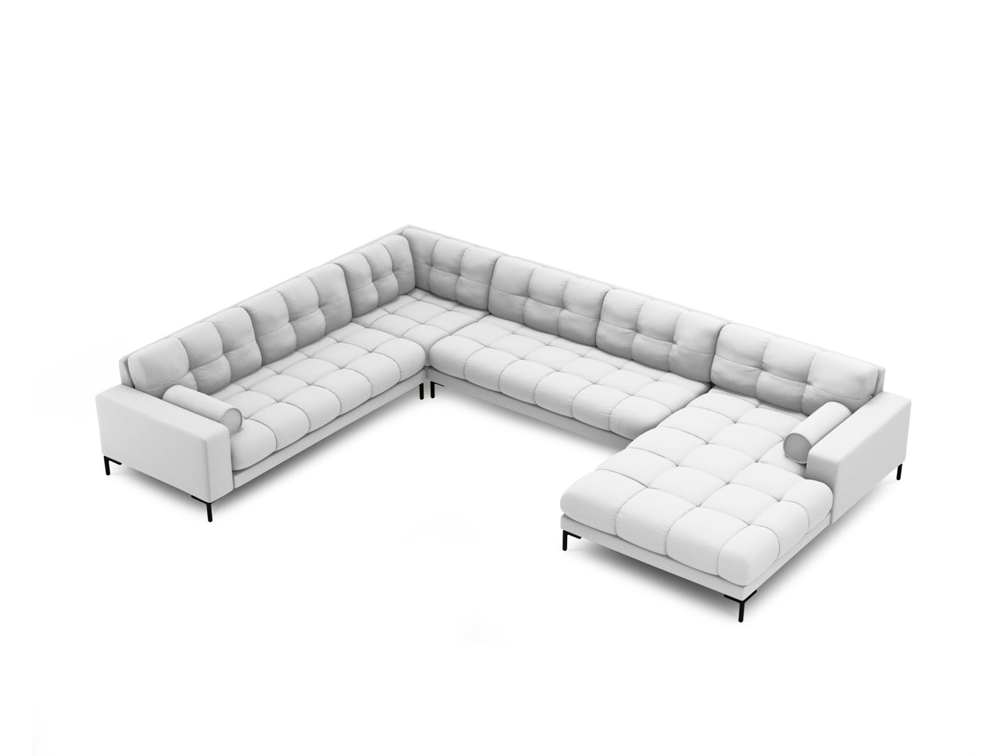 Bali Panoramic Corner Sofa, 7 Seats, 327x256 cm — Light Grey / Black Metal / Left