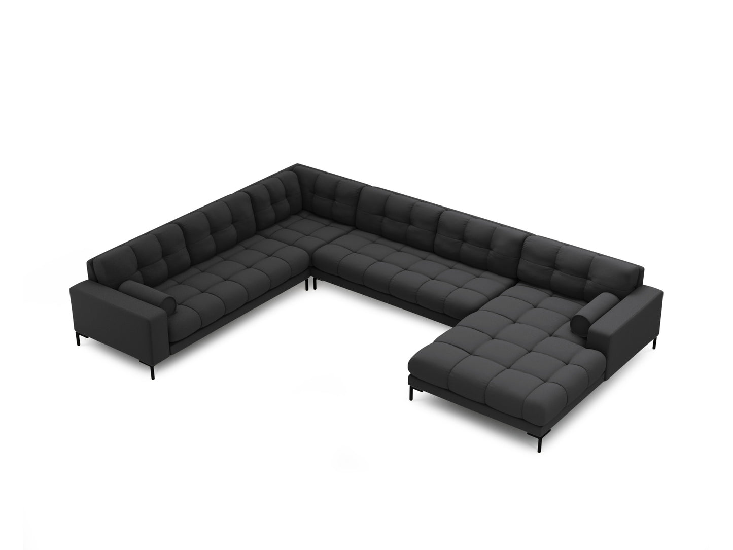 Bali Panoramic Corner Sofa, 7 Seats, 327x256 cm — Dark Grey / Black Metal / Left