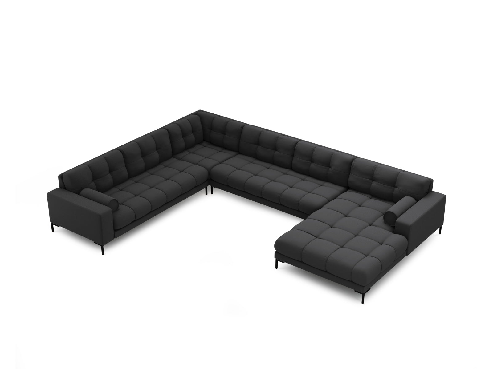 Bali Panoramic Corner Sofa, 7 Seats, 327x256 cm — Dark Grey / Black Metal / Left
