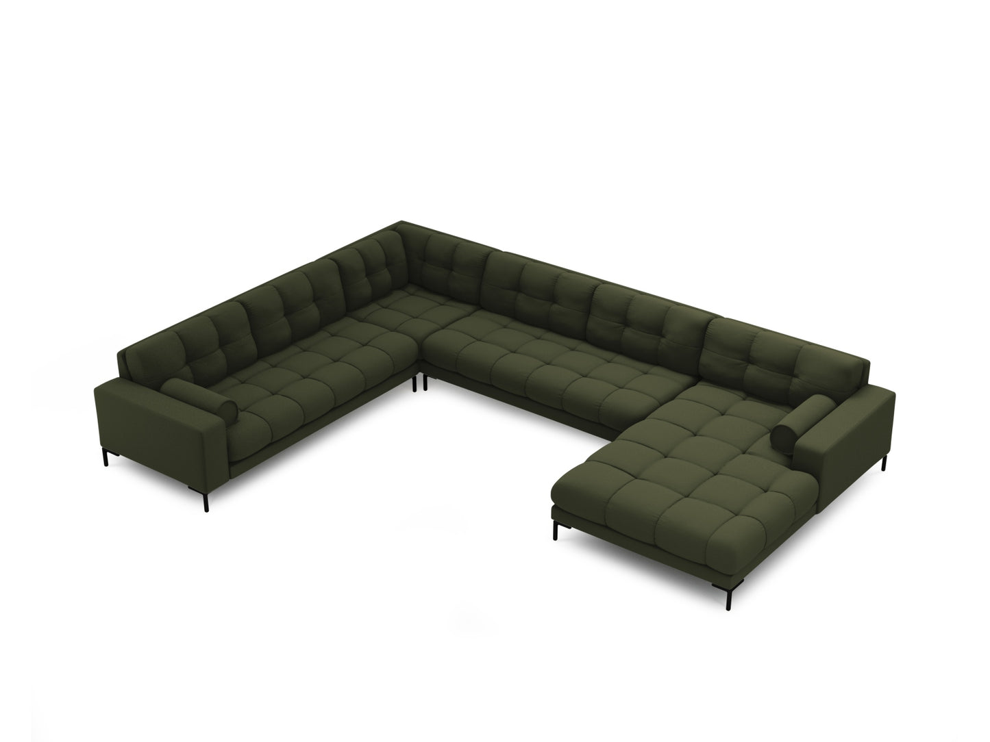 Bali Panoramic Corner Sofa, 7 Seats, 327x256 cm — Green / Black Metal / Left